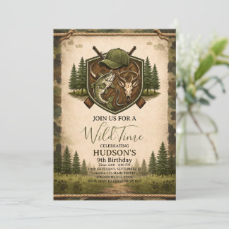 Wild One Hunting and Fishing Boys 9th Birthday Einladung