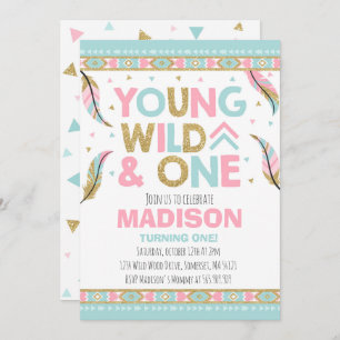Wild One Invasion Boho Feather Wild ein Party Einladung