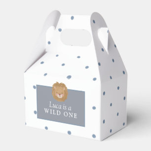 Wild One Jungen-Safari Blau Punkte Geburtstag Geschenkschachtel