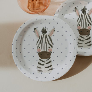 Wild One Jungen Safari Zebra Blau Tupfen Pappteller