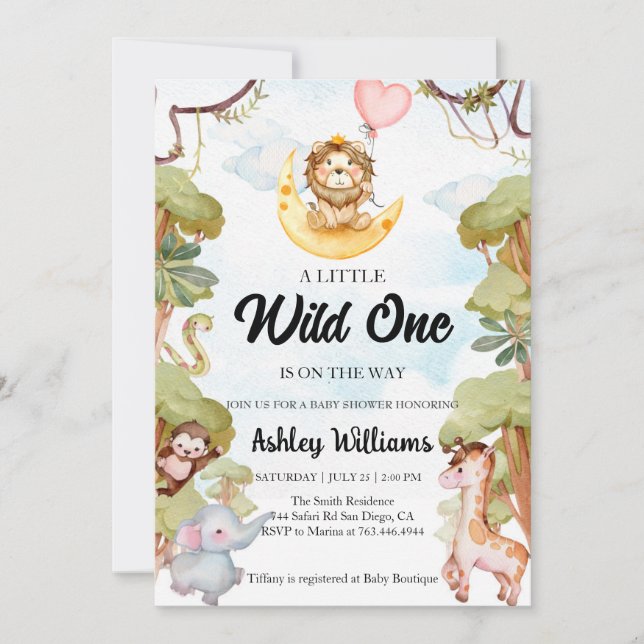 Wild One Jungle Animals Boy Baby Shower Einladung (Vorderseite)