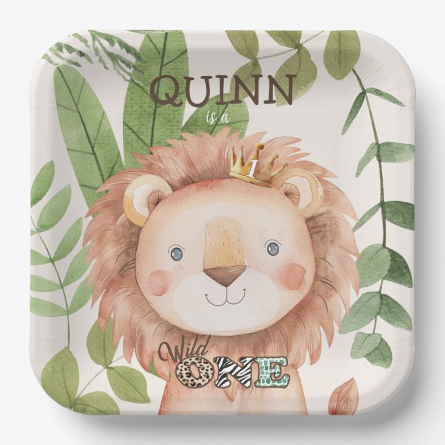 Wild One Jungle Animals Safari 1. Geburtstag Pappteller (Vorderseite)