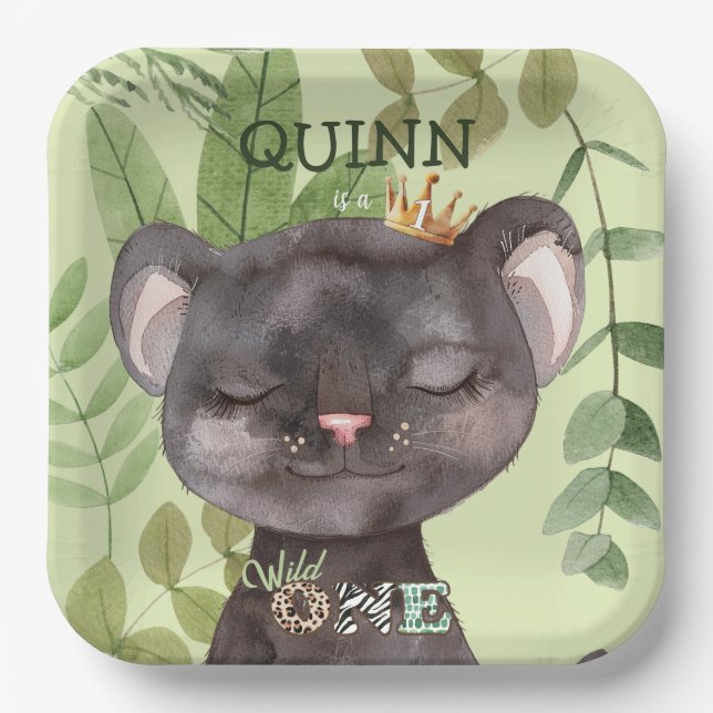 Wild One Jungle Animals Safari 1. Geburtstag Pappteller (Vorderseite)