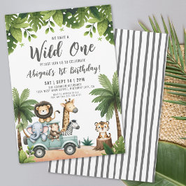 Wild One Jungle Animals Safari 1. Geburtstag Party Einladung