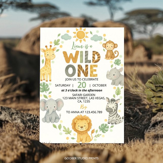 Wild One Jungle Animals Safari 1st Birthday Einladung (Von Creator hochgeladen)