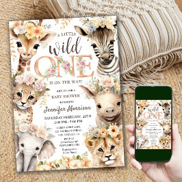 Wild One Jungle Animals Safari Baby Shower Einladung