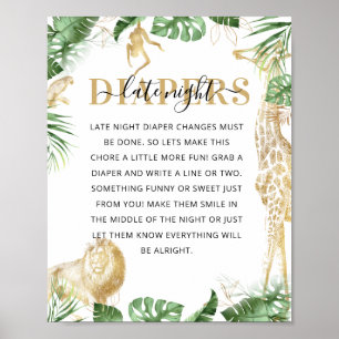 Wild One Jungle Baby Dusche 'Late Night Diaper' Poster