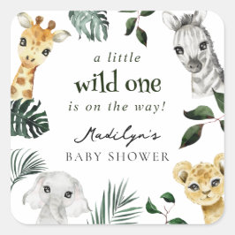 Wild One Jungle Baby Dusche Quadratischer Aufkleber
