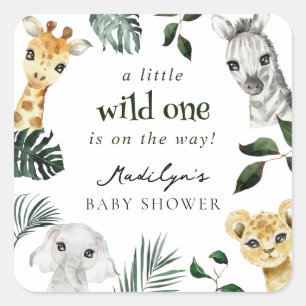 Wild One Jungle Baby Dusche Quadratischer Aufkleber