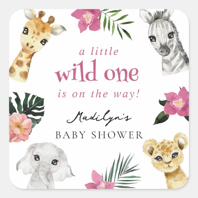 Wild One Jungle Baby Dusche Quadratischer Aufkleber (Vorderseite)