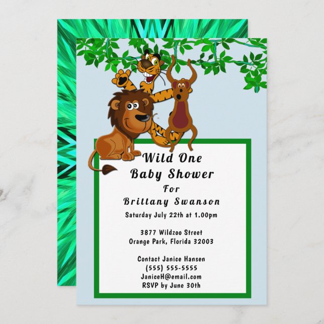 Wild One Jungle Baby Shower Animal Tribal Einladun Einladung (Vorne/Hinten)