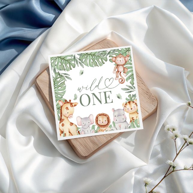 Wild One Jungle Birthday Napkin Serviette (Von Creator hochgeladen)