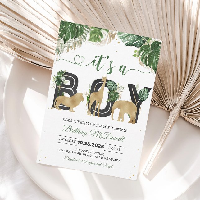 Wild One Jungle Gold Baby Shower Boy Einladung (Von Creator hochgeladen)