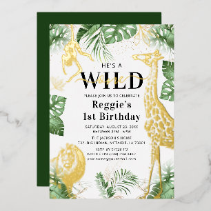 Wild One Jungle Greenery & Gold Foil Einladung