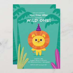 Wild One Jungle Lion Birthday Einladung