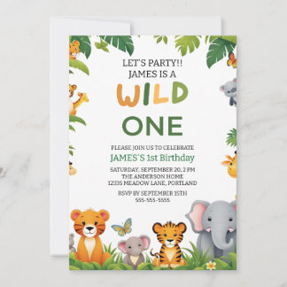 Wild One Jungle Safari 1. Geburtstag Einladung Kin
