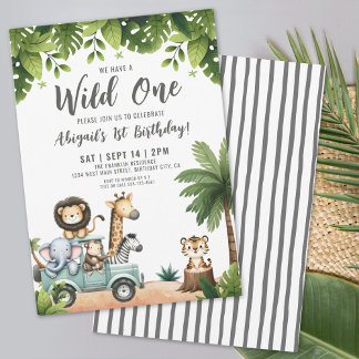 Wild One Jungle Safari 1. Geburtstag Party Einladung