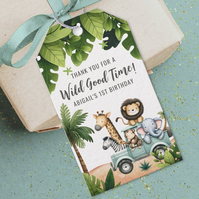 Wild One Jungle Safari 1. Geburtstag Party Geschenkanhänger (Wild One Jungle Safari 1st Birthday Party Gift Tags)