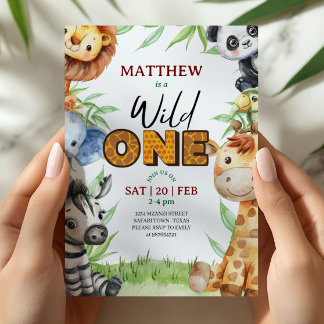 Wild One Jungle Safari 1st birthday Invitation Einladung
