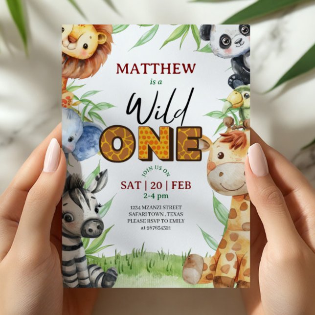 Wild One Jungle Safari 1st birthday Invitation Einladung (Von Creator hochgeladen)