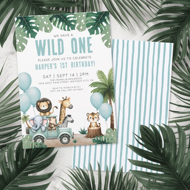 Wild One Jungle Safari 1st Birthday Party Einladung (Wild One Jungle Safari 1st Birthday Party Invitation)
