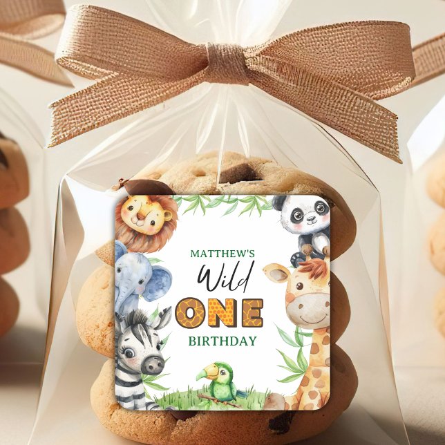 Wild One Jungle Safari 1st birthday  Quadratischer Aufkleber (Von Creator hochgeladen)