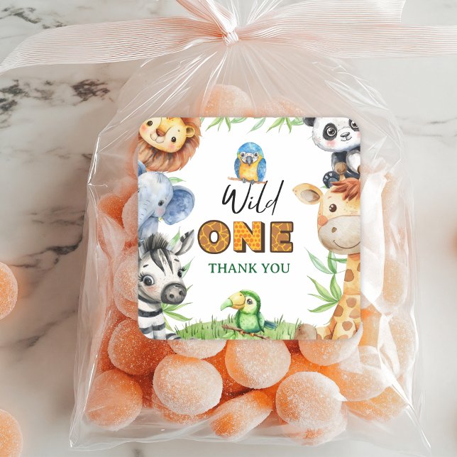 Wild One Jungle Safari 1st birthday Thank You  Quadratischer Aufkleber (Von Creator hochgeladen)
