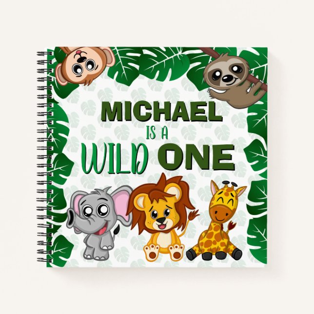 Wild One Jungle Safari Animal First Birthday Guest Notizbuch (Vorderseite)