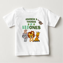 Wild One Jungle Safari Animal Twins Erster Geburts Baby T-shirt