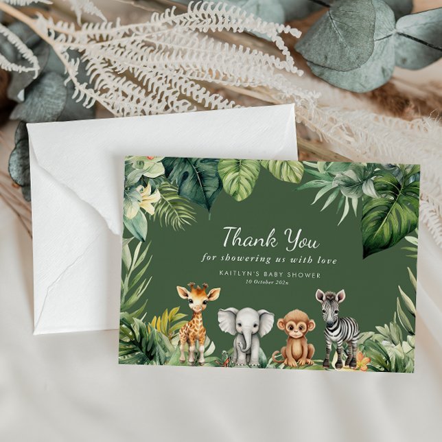 Wild One Jungle Safari Animals Baby Shower Dankeskarte (Von Creator hochgeladen)