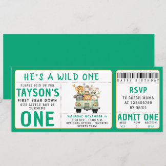 Wild One Jungle Safari Animals Boy 1. Geburtstag Einladung