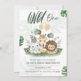 Wild One Jungle Safari Animals Boy 1. Geburtstag Einladung