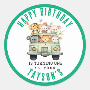 Wild One Jungle Safari Animals Boy 1. Geburtstag Runder Aufkleber