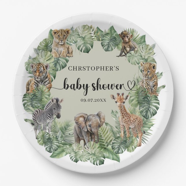 Wild One Jungle Safari Animals Boy Baby Shower Pappteller (Vorderseite)