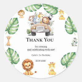 Wild One Jungle Safari Birthday for Boys Runder Aufkleber