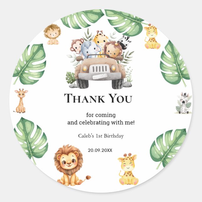 Wild One Jungle Safari Birthday for Boys Runder Aufkleber (Vorderseite)