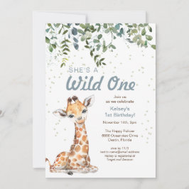 Wild One Jungle Safari Giraffe 1. Geburtstag Party Einladung