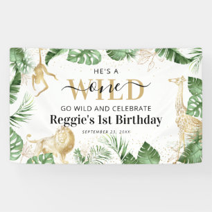 Wild One Jungle Safari Green & Gold 1. Geburtstag Banner