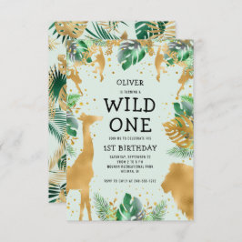 Wild One Jungle Safari Green Gold 1. Geburtstag Einladung