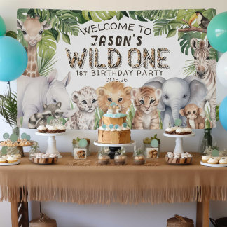 Wild One Jungle Safari Tier 1. Geburtstag Banner