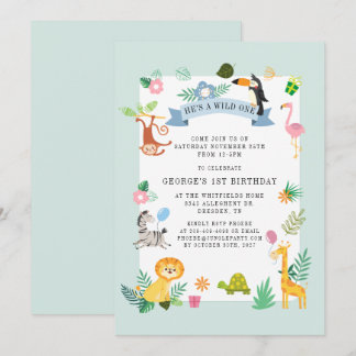 Wild One Jungle Safari Tiere 1. Geburtstag Einladung