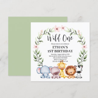 Wild One Jungle Safari Tiere 1. Geburtstag Einladung