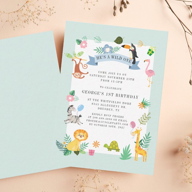 Wild One Jungle Safari Tiere 1. Geburtstag Mitteilungskarte (Wild One Jungle Safari Animals 1st Birthday Note Card)