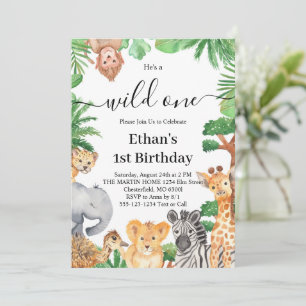Wild One Jungle Safari Tiere 1. Geburtstag Party Einladung