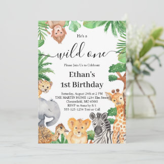 Wild One Jungle Safari Tiere 1. Geburtstag Party Einladung