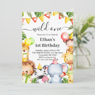 Wild One Jungle Safari Tiere 1. Geburtstag Party Einladung
