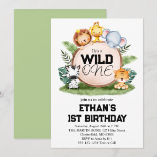 Wild One Jungle Safari Tiere 1. Geburtstagsfeier  Einladung
