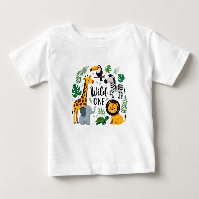 Wild One Jungle Safari Tiere Erstgeburt Baby Baby T-shirt (Vorderseite)