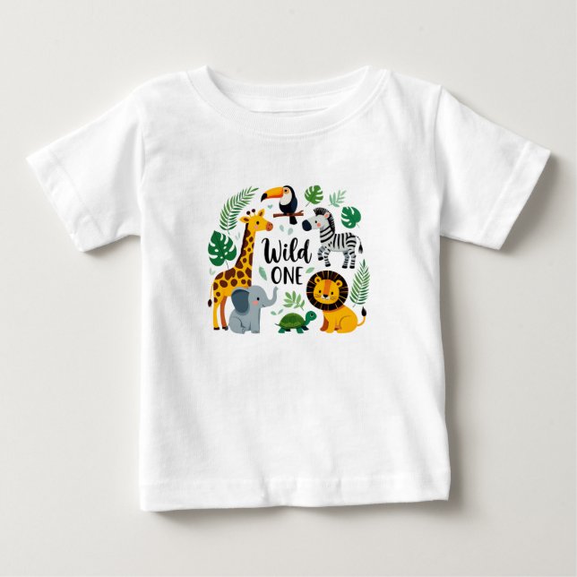 Wild One Jungle Safari Tiere Erstgeburt Baby T-shirt (Vorderseite)