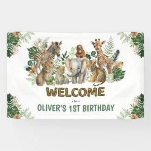 Wild One Jungle Safari Tiere Geburtstag Willkommen Banner